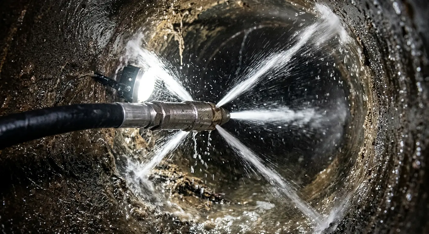 High-pressure hydro jetting nozzle cleaning sewer pipe for Emergency Drain Service in Grenada
